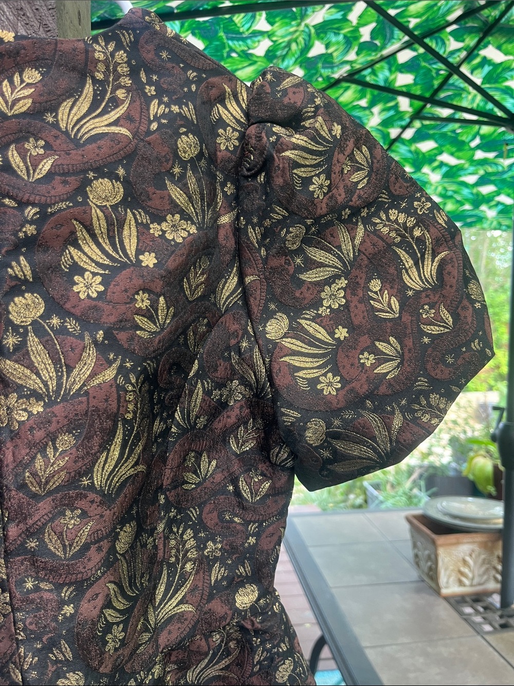 Disturbia NWT Rena Snake Jacquard Puff Sleeve Mini Dress Brown Gold Metallic Sz8 - Picture 10 of 17